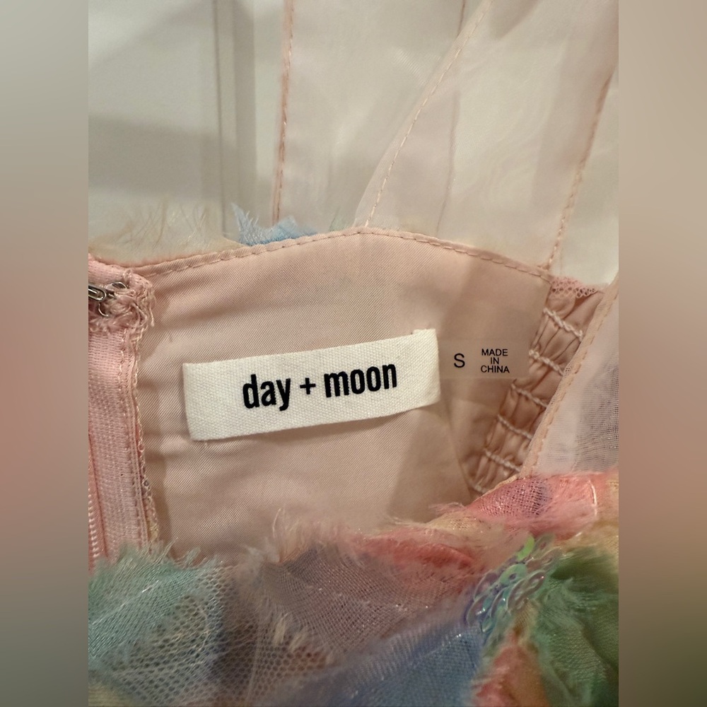 Day + Moon Blush Embroidered Floral Pastel Dress with Bow Straps - Picture 7 of 7